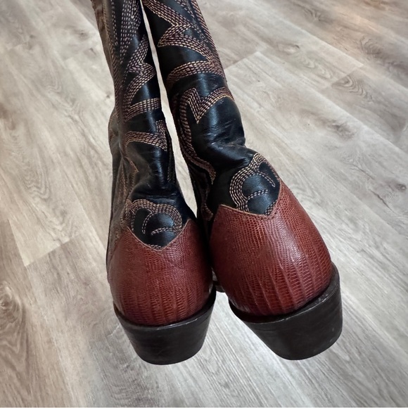 Tony Lama Snake Skin Reptile Cowgirl Boots Brown Black Western Scallop Cowboy 7 - Picture 6 of 9